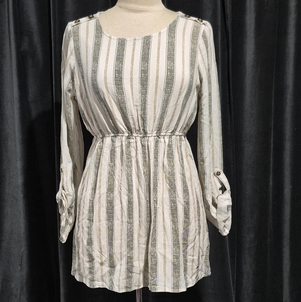 Sweet Wanderer Striped Long Sleeve Top - Cream and Gray